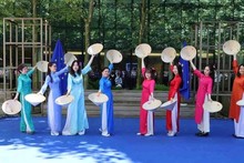 Показ традиционного вьетнамского костюма «аозай» Клубом наследия «аозай» Вьетнама в Бельгии. Фото: ВИА