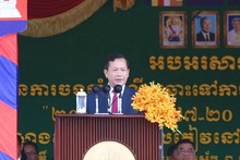 Премьер-министр Камбоджи Хун Манет выступает на церемонии. Фото: Fresh News