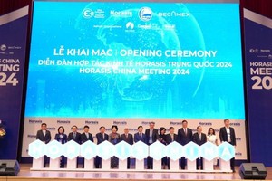 Вице-премьер Чан Хонг Ха и делегаты на церемонии открытия форума.
