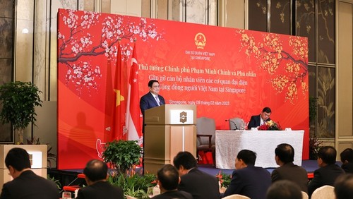 Премьер-министр Фам Минь Тьинь выступает на встрече. Фото: VGP