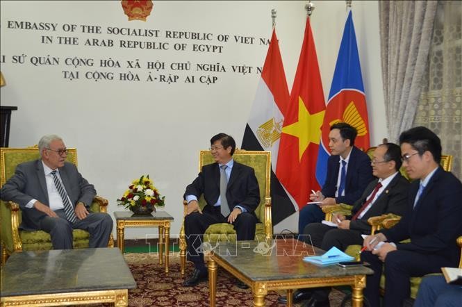 Вьетнамская делегация на рабочей встрече с Генеральным секретарем Египетской коммунистической партии Салахом Адли. Фото: VNA