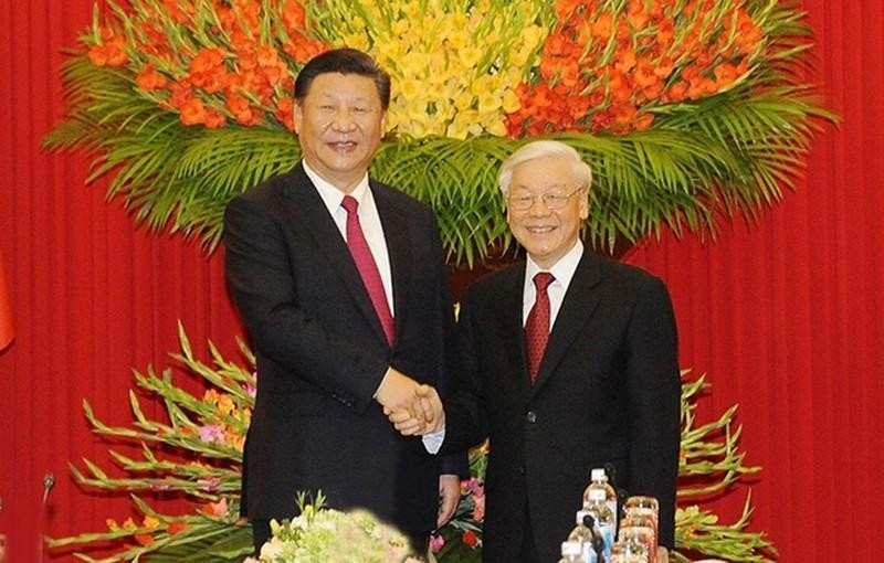 Генеральный секретарь ЦК КПВ Нгуен Фу Чонг и Генеральный секретарь ЦК КПК, Председатель КНР Си Цзиньпин в ходе переговоров, ноябрь 2017 года. Фото: Чан Хай