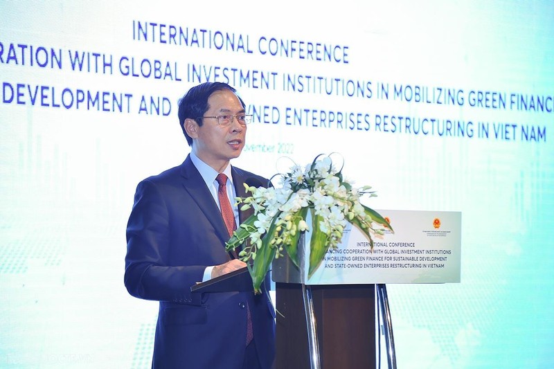Министр иностранных дел Буй Тхань Шон выступает на конференции. Фото: baoquocte.vn