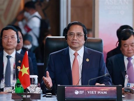 Премьер-министр Фам Минь Тьинь выступает на пленарном заседании 42-го саммита АСЕАН. Фото: ВИА