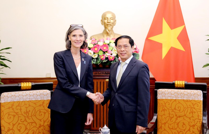 Министр иностранных дел Буй Тхань Шон и Постоянный представитель ПРООН во Вьетнаме Рамла Аль Халиди. Фото: МИД Вьетнама