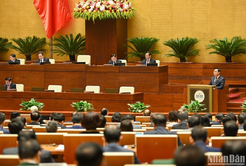 Председатель НС Выонг Динь Хюэ выступает на открытии сессии. Фото: Зюи Линь