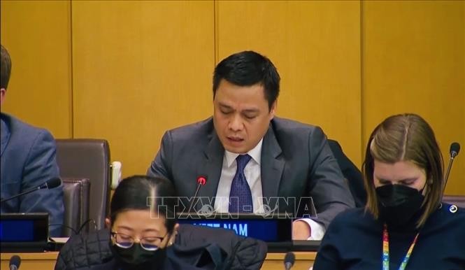 Посол Данг Хоанг Жанг, глава вьетнамской миссии при ООН, выступает на заседании. Фото: ВИА