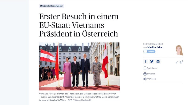 На сайте diepresse.com была опубликована статья, посвященная визиту Президента Во Ван Тхыонга. 