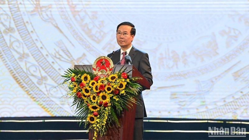 Президент Во Ван Тхыонг выступает на церемонии. Фото: Зюи Линь