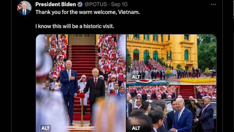 Первый пост Президента США на своей странице в соцсети X после прибытия во Вьетнам.