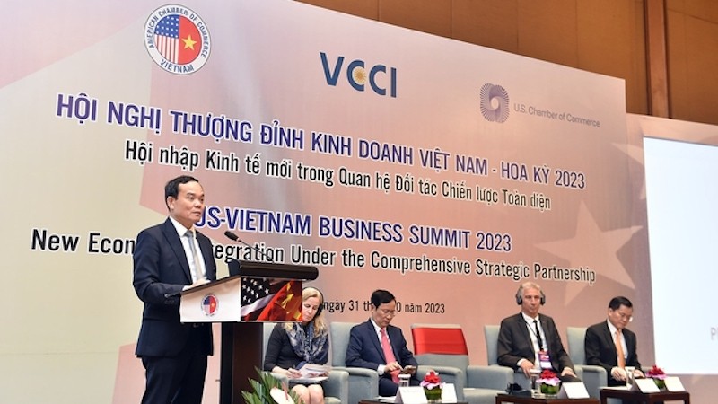 Вице-премьер Чан Лыу Куанг выступает на саммите. Фото: VGP