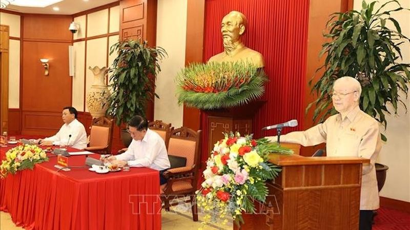 Генеральный секретарь ЦК КПВ Нгуен Фу Чонг выступает на встрече. Фото: ВИА
