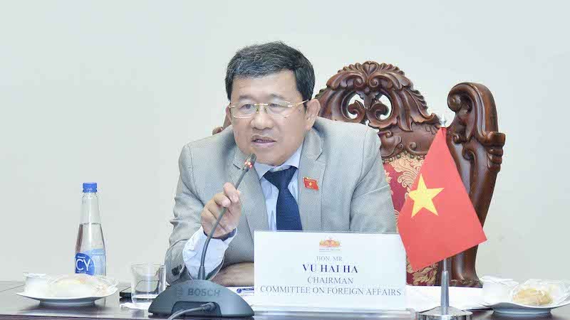 Председатель Комитета Национального собрания Вьетнама по внешним связям Ву Хай Ха выступает на заседании. Фото: quochoi.vn