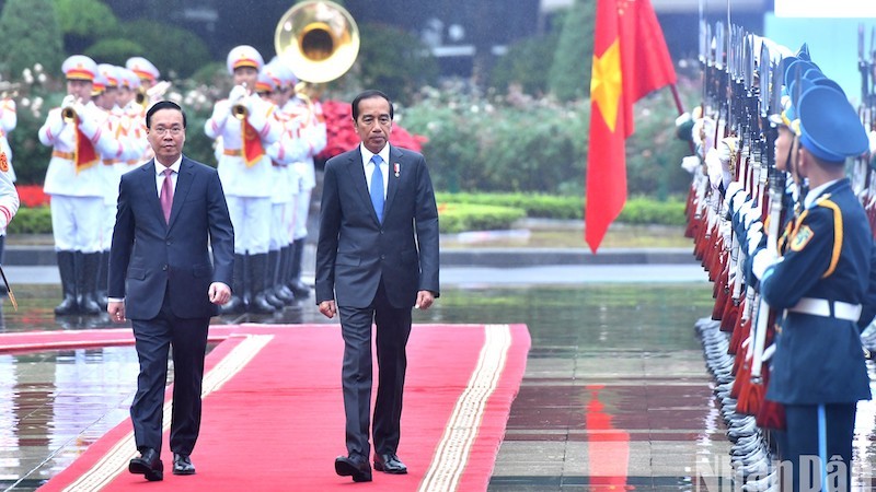 Два Президента обходят строй почетного караула. Фото: Данг Кхоа