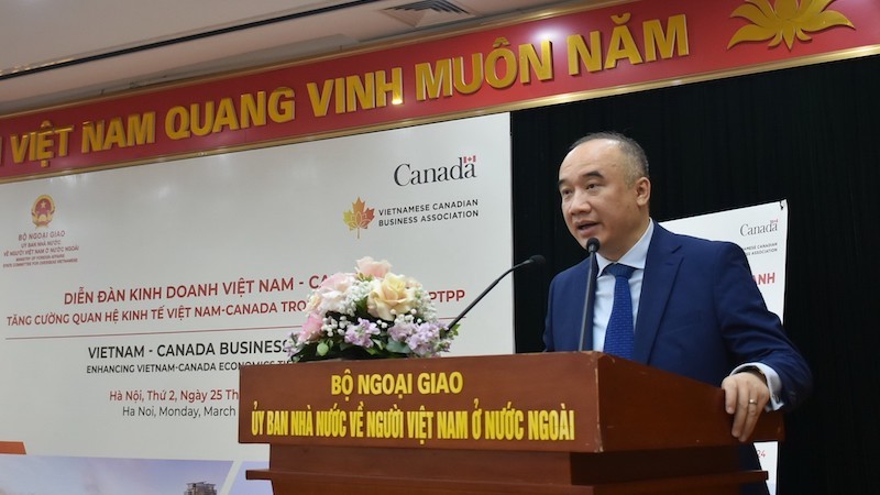 Зампредседателя Государственного комитета по делам вьетнамцев, проживающих за границей, Нгуен Мань Донг выступает на форуме. Фото: ВИА