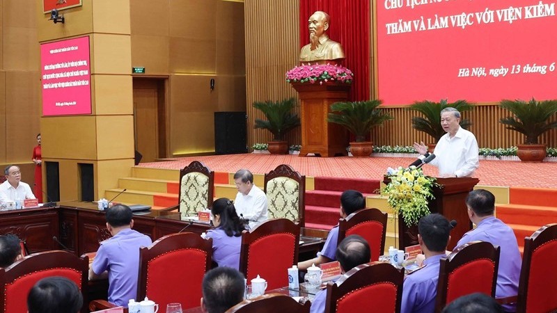 Президент То Лам выступает на встрече. Фото: ВИА