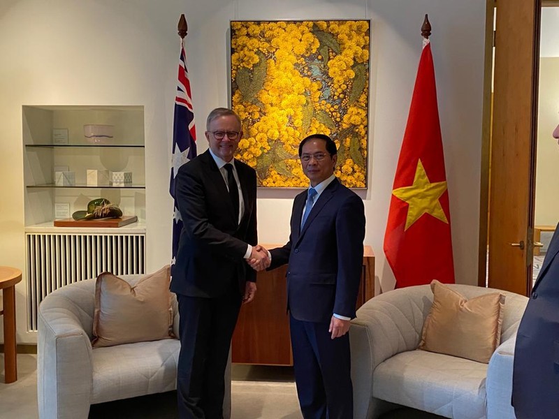 Министр иностранных дел Вьетнама Буй Тхань Шон (справа) и Премьер-министр Австралии Энтони Альбанезе. Фото: МИД Вьетнама 