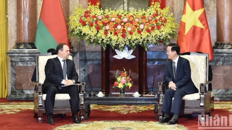 Президент Вьетнама Во Ван Тхыонг (справа) и Премьер-министр Беларуси Роман Головченко. 