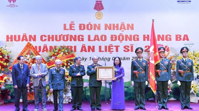 Вице-президент Во Тхи Ань Суан вручает Орден Труда третьей степени Ассоциации поддержки семей павших бойцов Вьетнама. Фото: ВИА