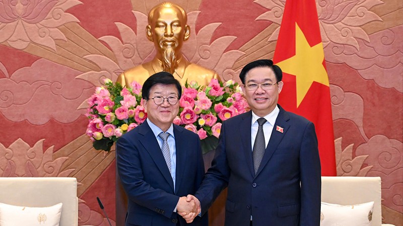 Председатель НС Выонг Динь Хюэ принимает бывшего Председателя НС Республики Корея Пак Бен Сока. Фото: Зюи Линь