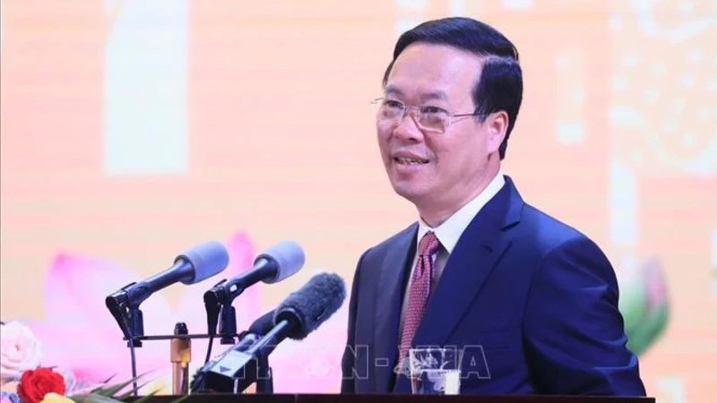 Президент Во Ван Тхыонг выступает на мероприятии. Фото: ВИА