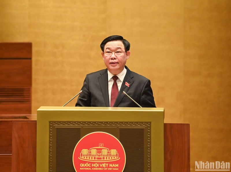 Председатель НС Выонг Динь Хюэ выступает на совещании. Фото: Зюи Линь