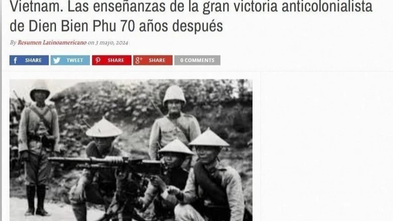 Статья о победе в битве под Дьенбьенфу в газете «Resumen Latinoamericano».