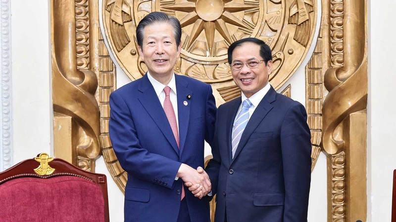 Министр иностранных дел Буй Тхань Шон (справа) и Председатель партии «Комэйто» Ямагути Нацуо. Фото: baoquocte.vn