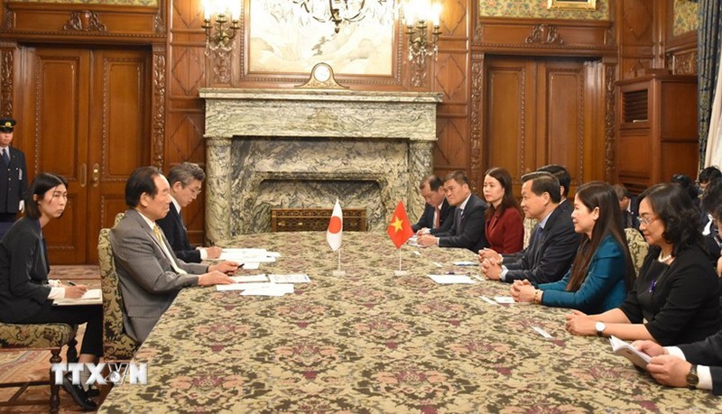 Вице-премьер Ле Минь Кхай на встрече с Председателем Палаты представителей Японии Нукагой Фукусиро. Фото: ВИА