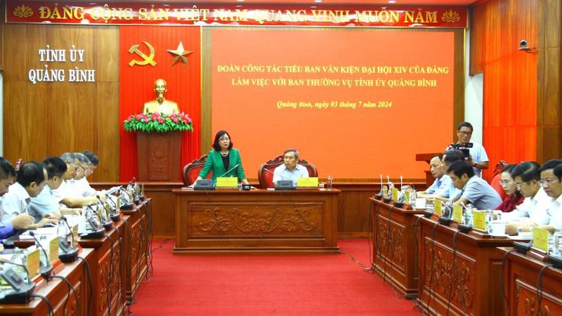 Товарищ Буй Тхи Минь Хоай выступает на рабочей встрече.