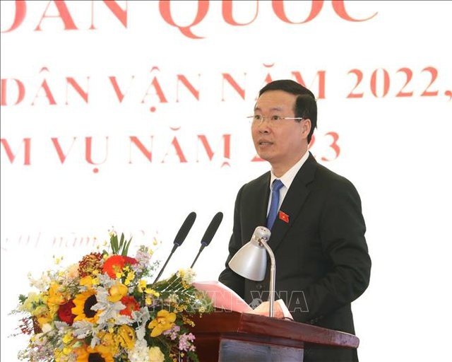 Постоянный член Секретариата ЦК КПВ Во Ван Тхыонг выступает с речью. Фото: ВИА