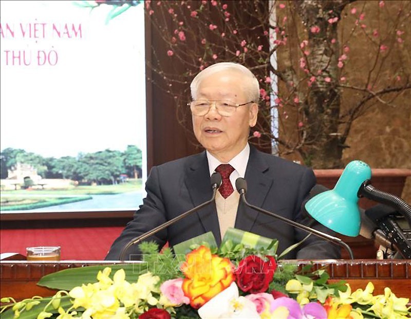 Генеральный секретарь ЦК КПВ Нгуен Фу Чонг выступает с речью. Фото: ВИА 