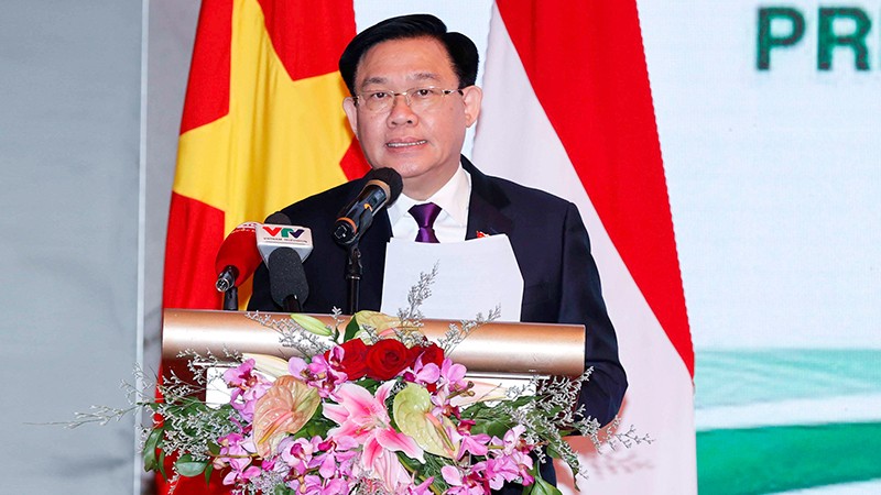Председатель НС Выонг Динь Хюэ выступает с речью. 