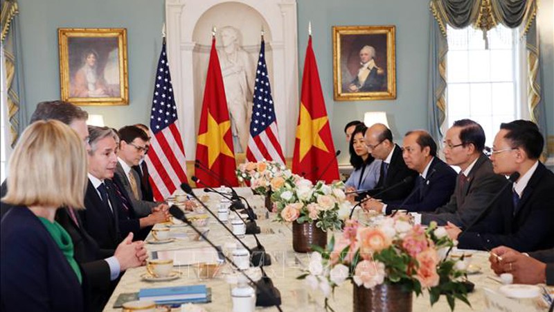 Общий вид встречи делегации с Госсекретарем США Энтони Блинкеном. Фото: ВИА