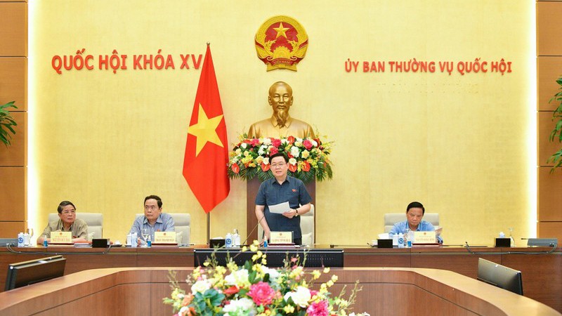 Председатель НС Выонг Динь Хюэ выступает на заседании. 