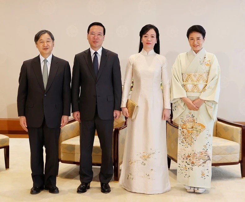 Президент Во Ван Тхыонг и его супруга Фан Тхи Тхань Там на встрече с Императором Японии Нарухито и Императрицей Масако. Фото: ВИА