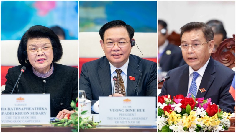 Руководители Парламентов Камбоджи, Вьетнама и Лаоса. Фото: quochoi.vn