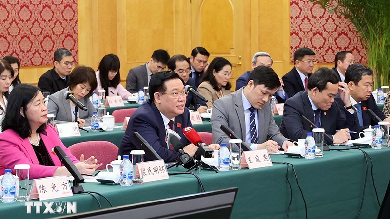 Председатель НС Выонг Динь Хюэ выступает на беседе с руководителями ШПЗСТ. Фото: ВИА