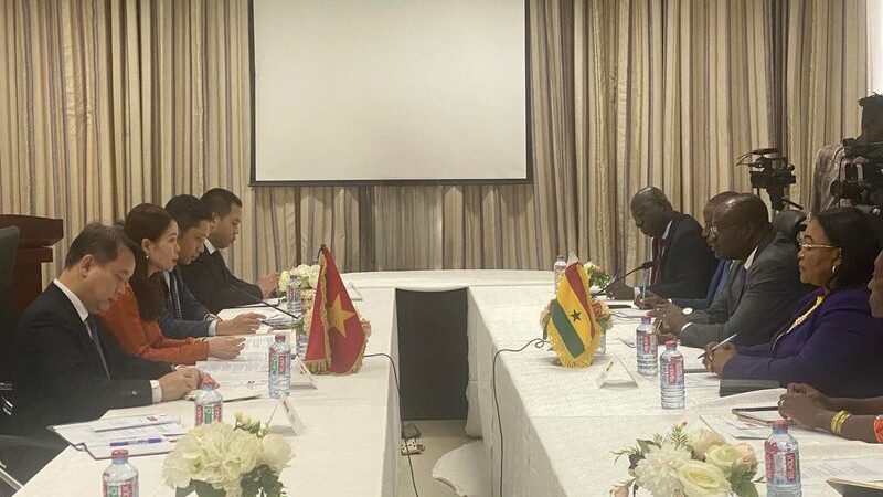 Общий вид переговоров Замминистра Нгуен Минь Ханг и Замминистра иностранных дел и региональной интеграции Ганы. Фото: МИД Вьетнама 
