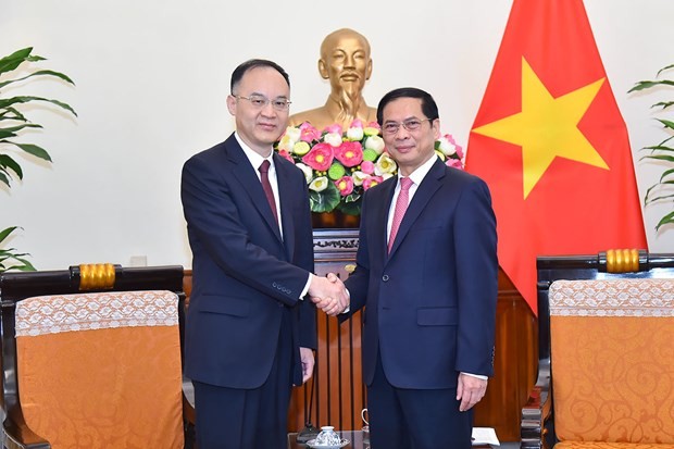 Министр иностранных дел Буй Тхань Шон и помощник Министра иностранных дел Китая Нун Жун. Фото: МИД Вьетнама