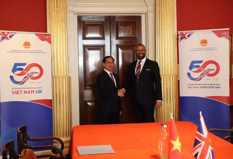 Министр иностранных дел Буй Тхань Шон (слева) и Министр иностранных дел Великобритании Джеймс Клеверли. Фото: МИД Вьетнама