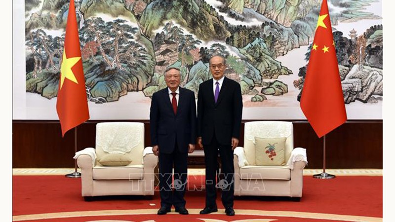 Председатель Верховного народного суда Вьетнама Нгуен Хоа Бинь (слева) и Председатель Верховного народного суда Китая Чжан Цзюнь. Фото: ВИА 