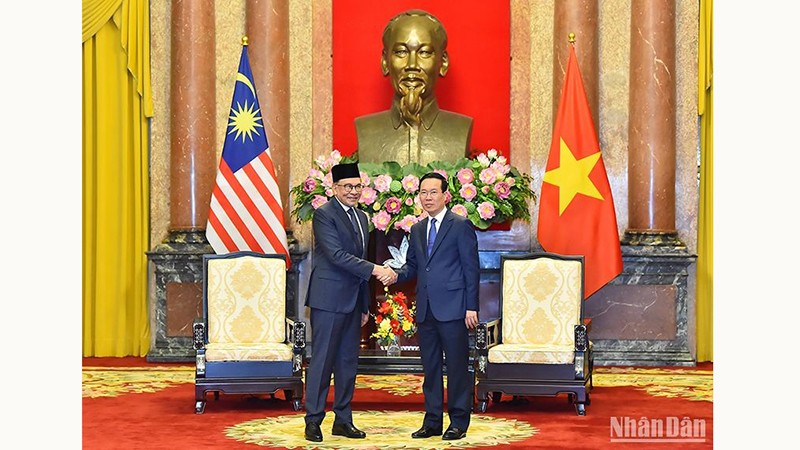 Президент Во Ван Тхыонг (справа) и Премьер-министр Малайзии Анвар Ибрагим. Фото: Тхюи Нгуен