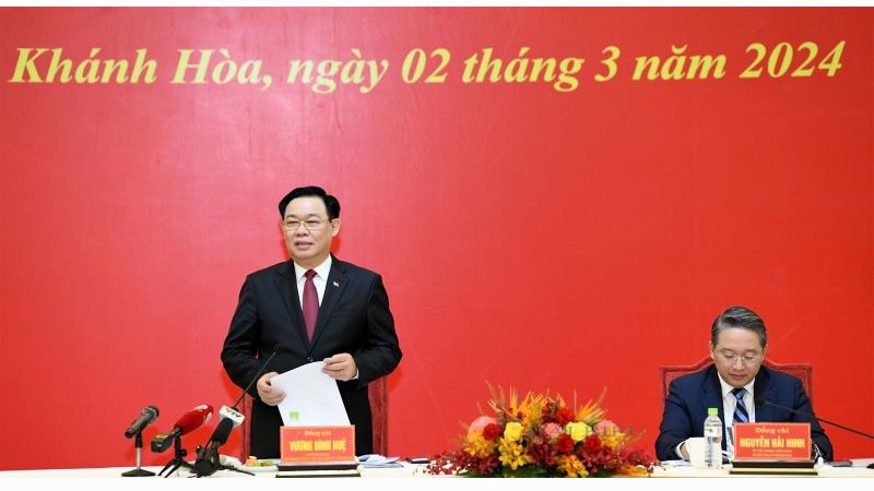 Председатель НС Выонг Динь Хюэ выступает на рабочей встрече.
