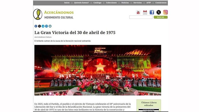 Статья о победе 30 апреля 1975 года, опубликованная на сайте Acercandonos Movimiento Cultural. Фото с экрана