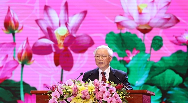 Генеральный секретарь ЦК КПВ, Президент Нгуен Фу Чонг выступает на мероприятии. Фото: VGP