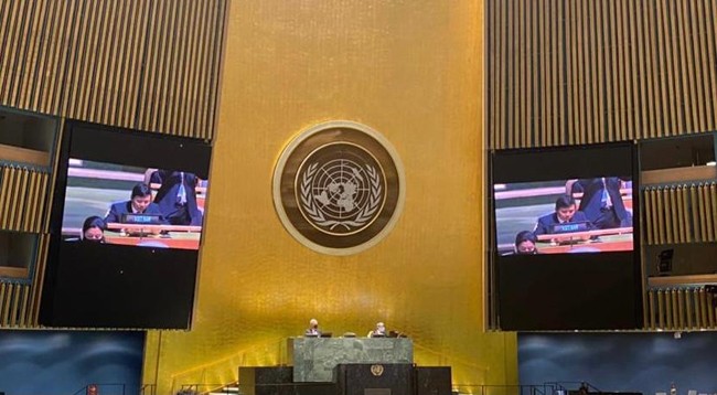 Глава постоянной миссии Вьетнама при ООН, Посол Данг Динь Кюи представляет резолюцию. Фото: МИД Вьетнама