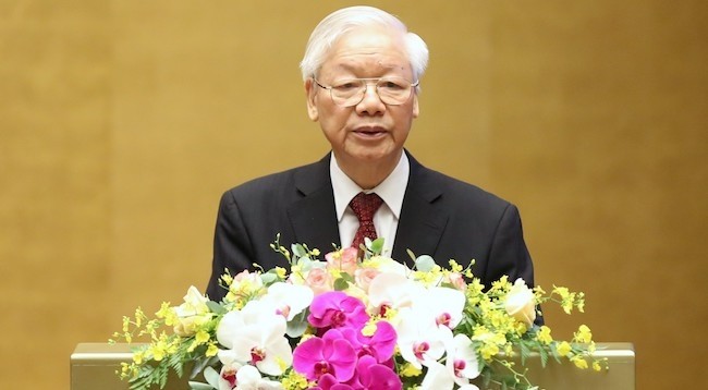 Генеральный секретарь ЦК КПВ Нгуен Фу Чонг выступает на конференции. Фото: VGP