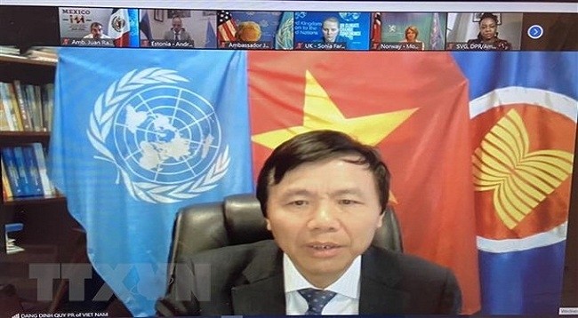 Посол Данг Динь Кюи, глава постоянной миссии Вьетнама при ООН, выступает на заседании. Фото: VNA