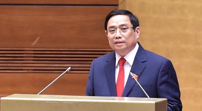 Товарищ Фам Минь Тьинь выступает после принятия присяги в качестве Премьер-министра Вьетнама. Фото: VGP